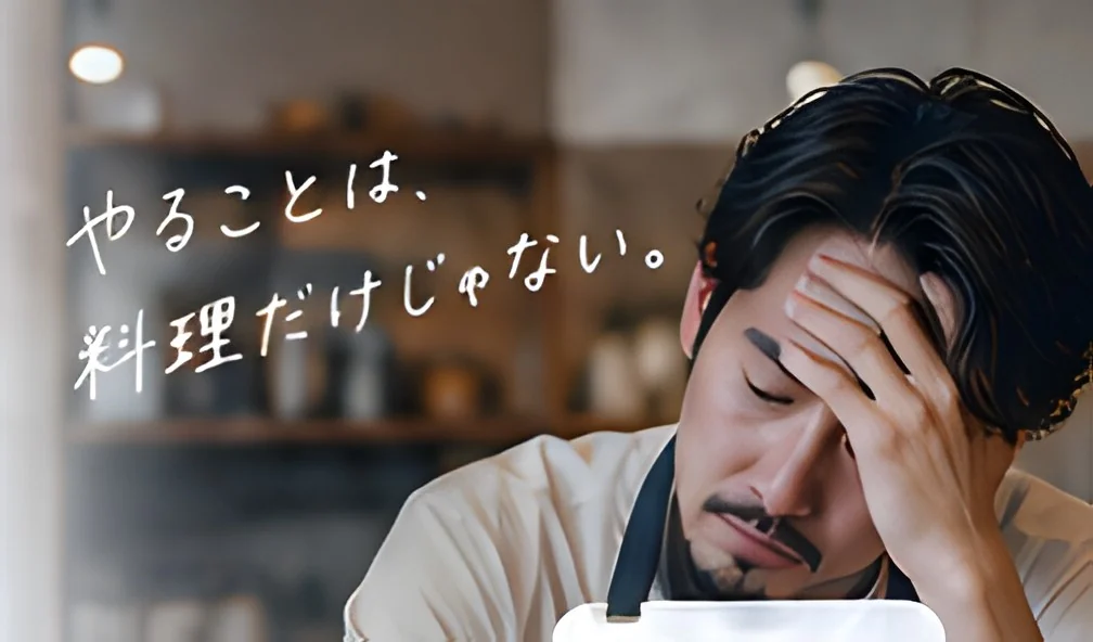 頭を抱えて考え込む飲食店のオーナー